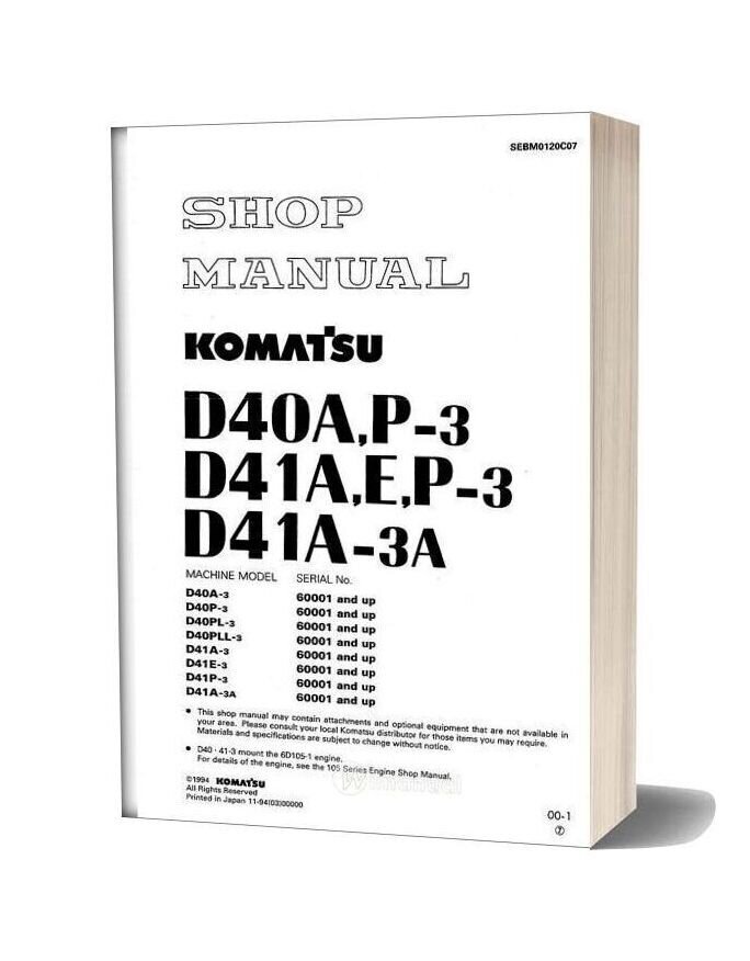 Komatsu Bulldozers D41p 3 Shop Manual