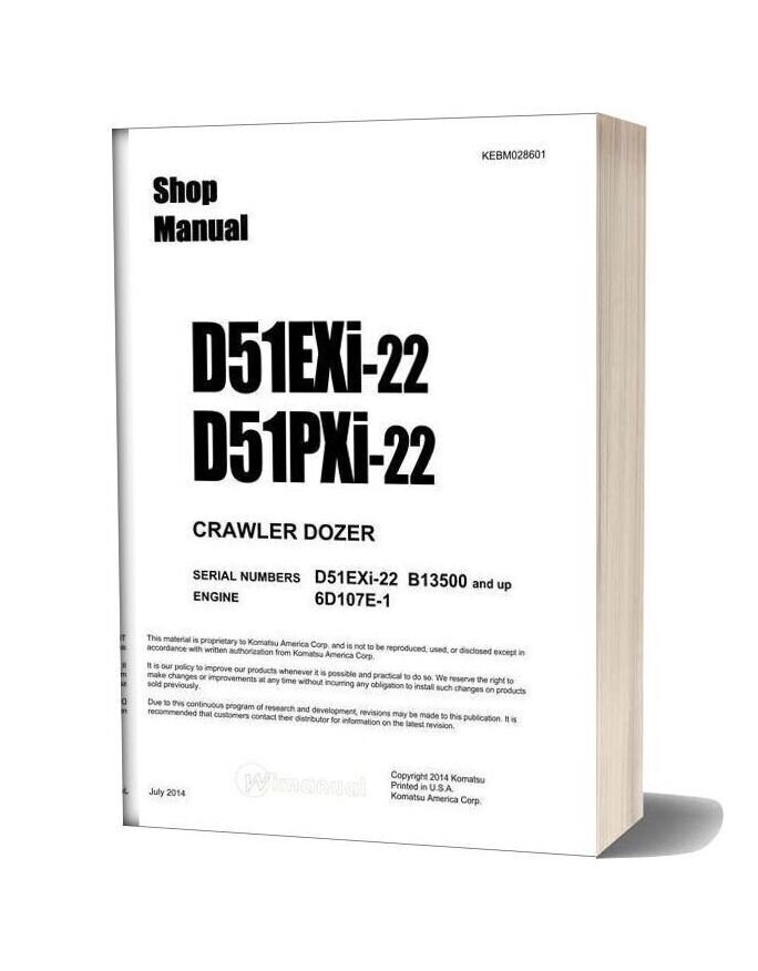 Komatsu Crawler Doozer D51pxi 22 Shop Manual