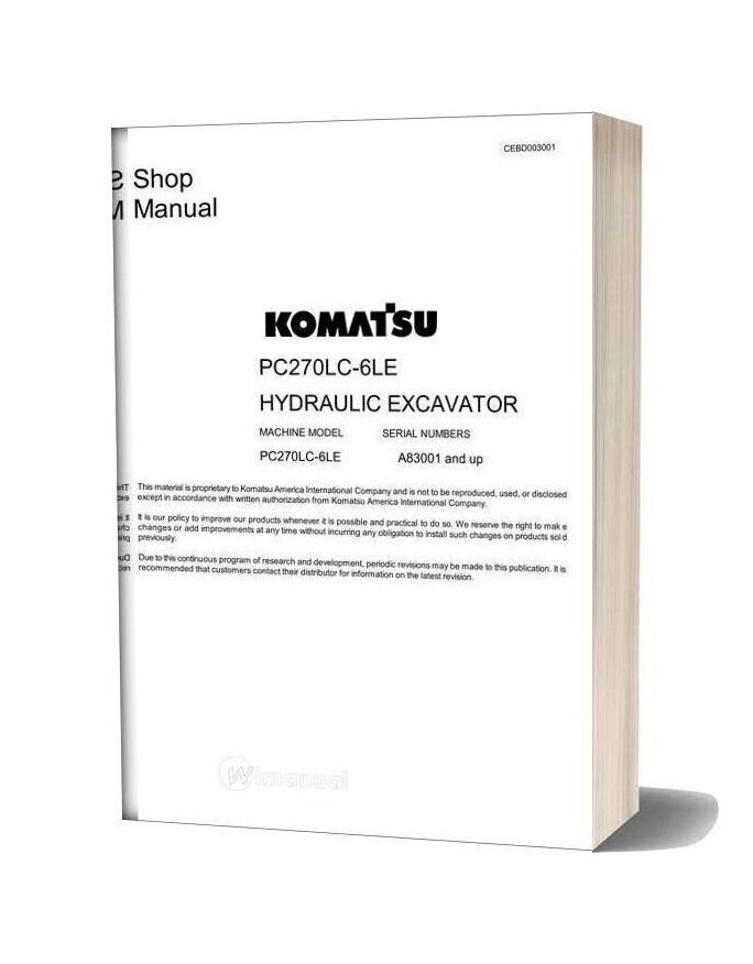 Komatsu Crawler Excavator Pc270lc 6le Shop Manual