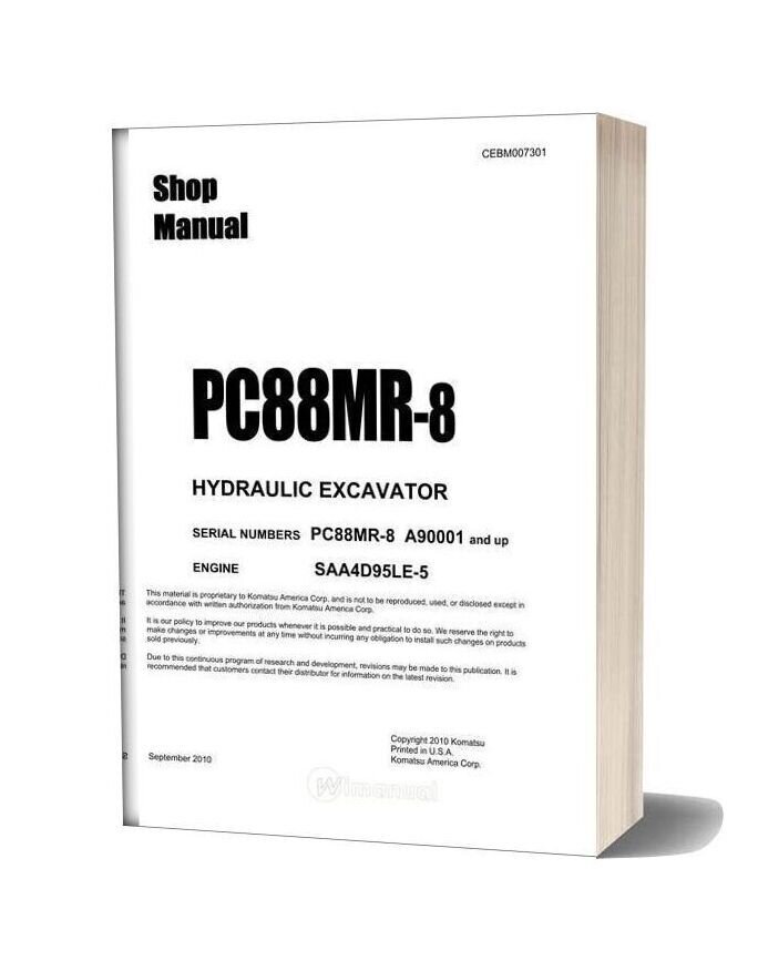 Komatsu Crawler Excavator Pc88mr 8 A90001 And Shop Manual