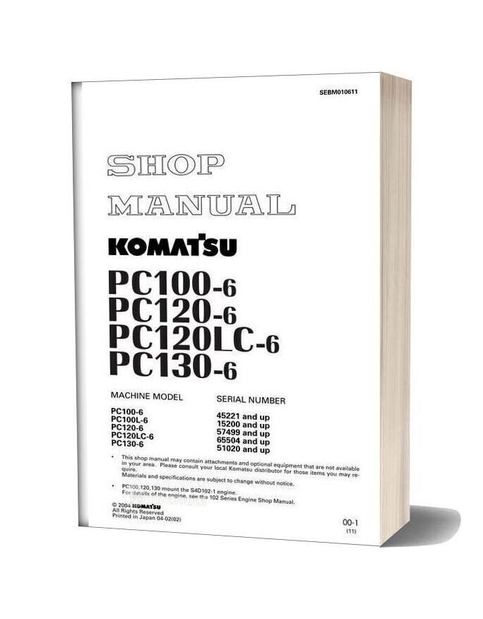 Komatsu Hydraulic Excavator Pc130 6 Shop Manual