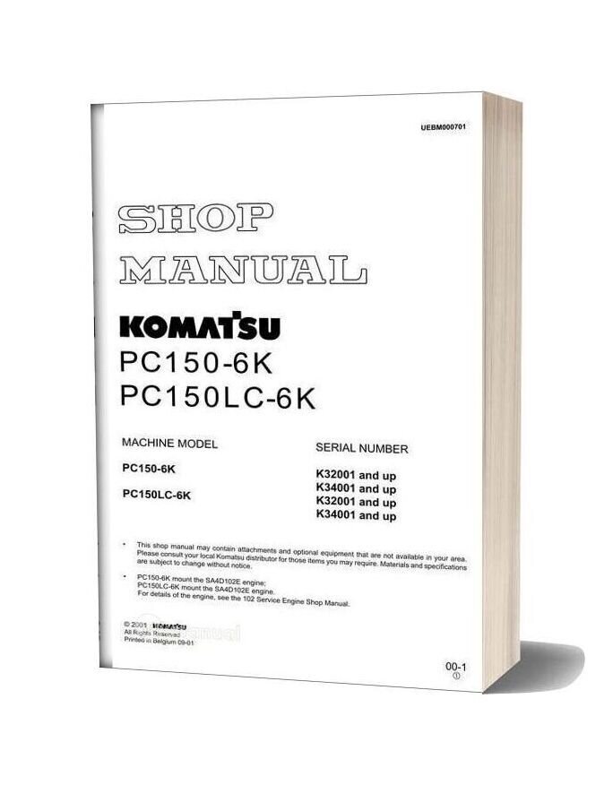 Komatsu Hydraulic Excavator Pc150 6k Shop Manual