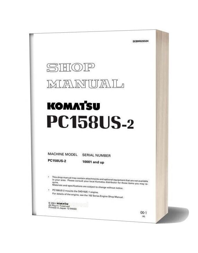 Komatsu Hydraulic Excavator Pc158us 2 Shop Manual
