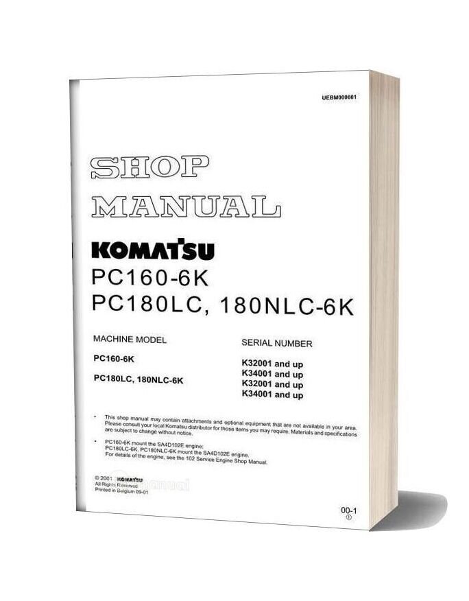 Komatsu Hydraulic Excavator Pc160 6k Shop Manual