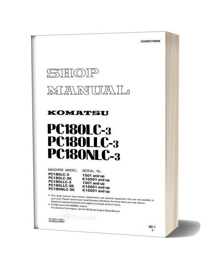 Komatsu Hydraulic Excavator Pc180 3 Shop Manual