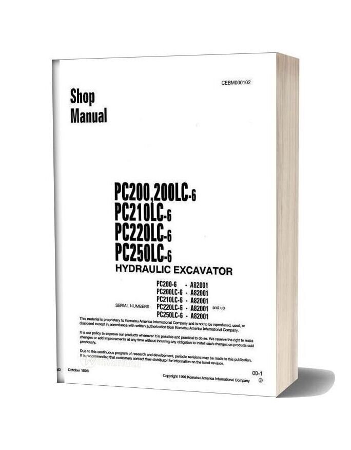 Komatsu Hydraulic Excavator Pc200 250lc 6 Shop Manual