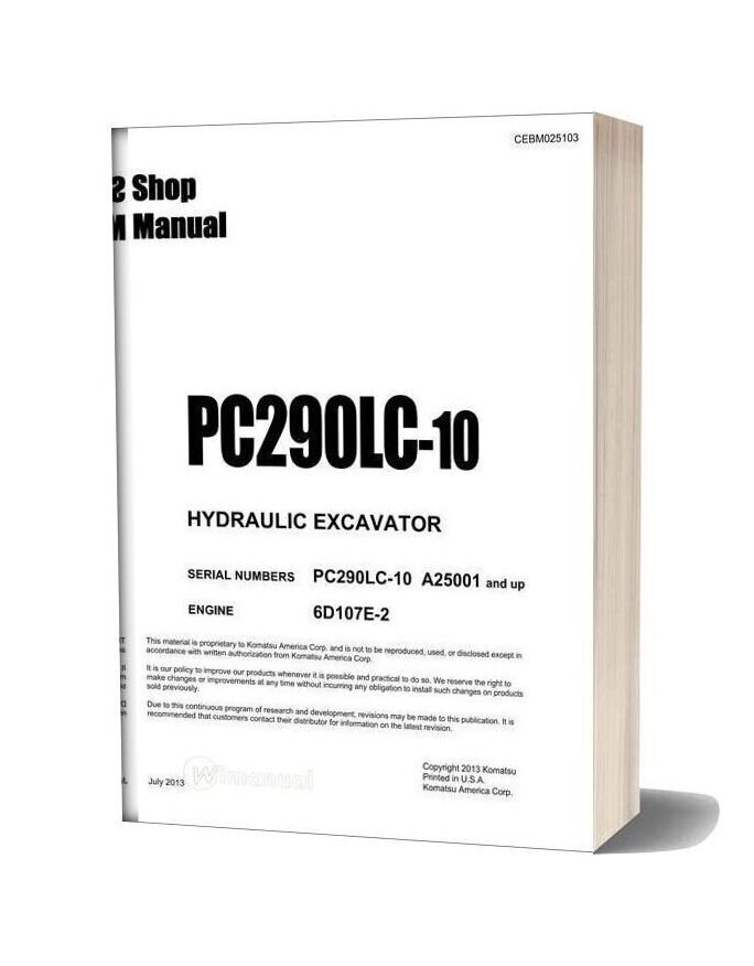 Komatsu Hydraulic Excavator Pc290lc 10 Shop Manual