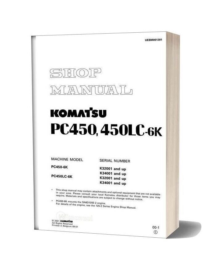 Komatsu Hydraulic Excavator Pc450 6k 34000 Shop Manual