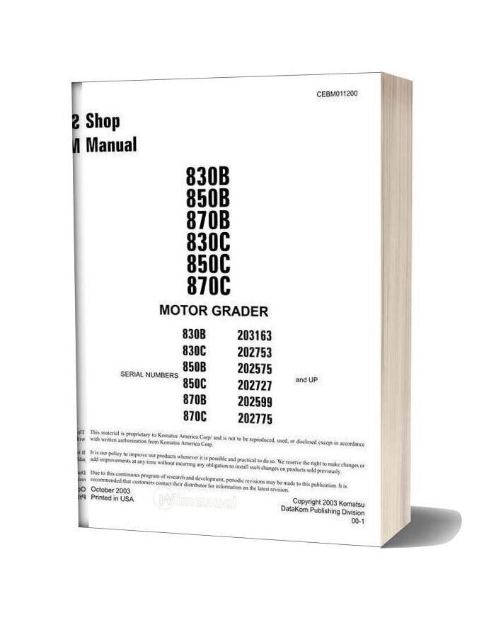 Komatsu Motor Grader 870c Shop Manual