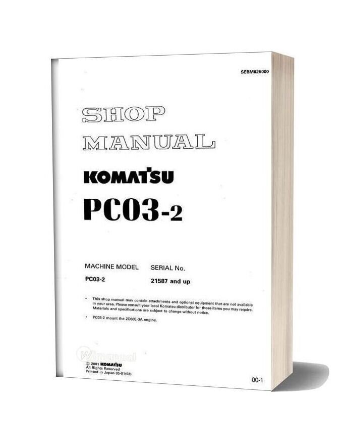 Komatsu Pc03 2 Hydraulic Excavator Shop Manual