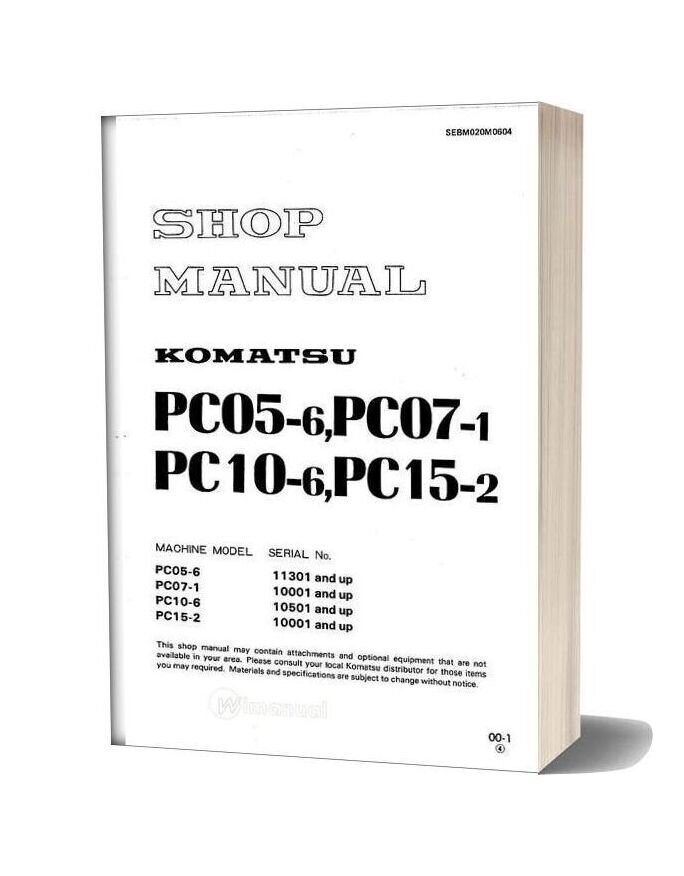 Komatsu Pc05 6 Pc07 1 Pc10 6 Pc15 2 Shop Manual