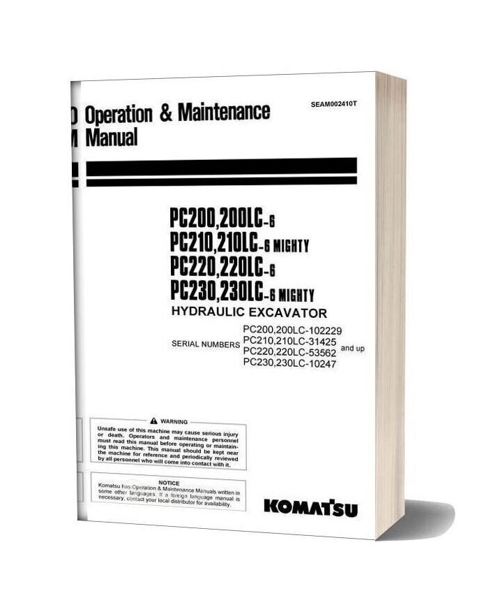 Komatsu Pc200 Pc210 Pc220 Pc230 6 Operation Maintenance Manual