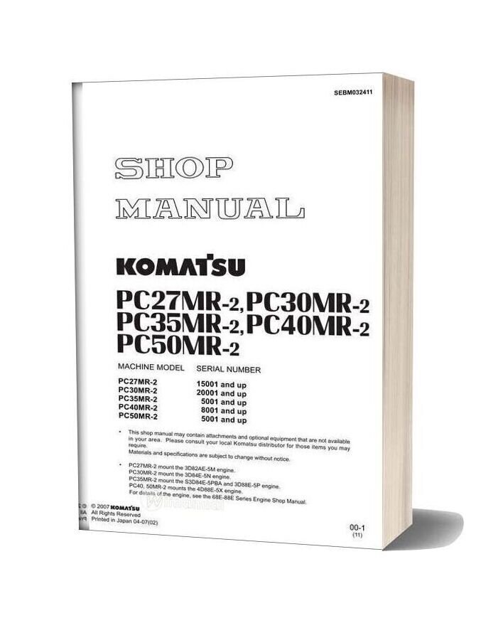 Komatsu Pc27 Pc30 Pc35 Pc40 Pc50 Mr2 Shop Manual