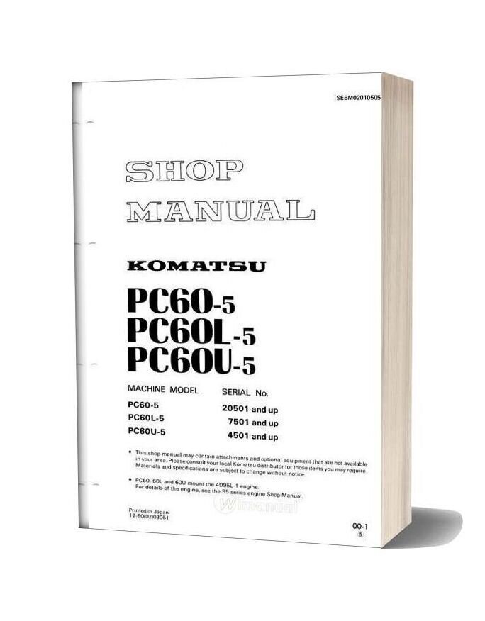 Komatsu Pc60 60l 60u 5 Shop Manual