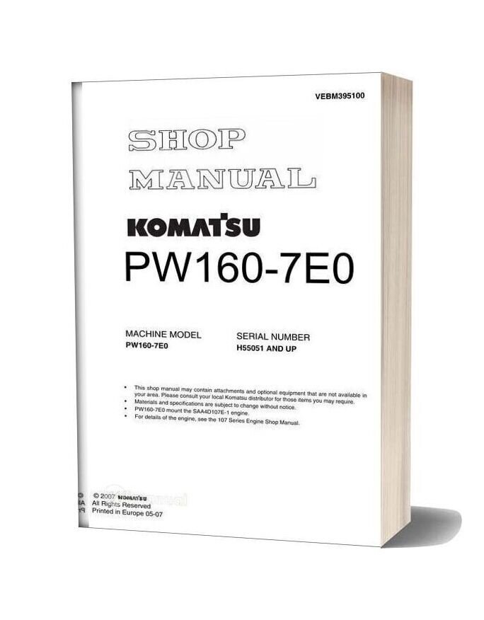 Komatsu Pw160 7e0 Shop Manual