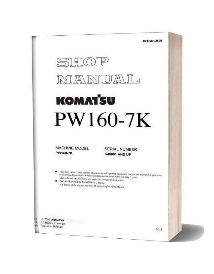Komatsu Pw160 7k Shop Manual