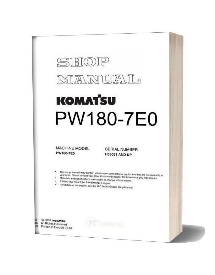 Komatsu Pw180 7e0 Shop Manual