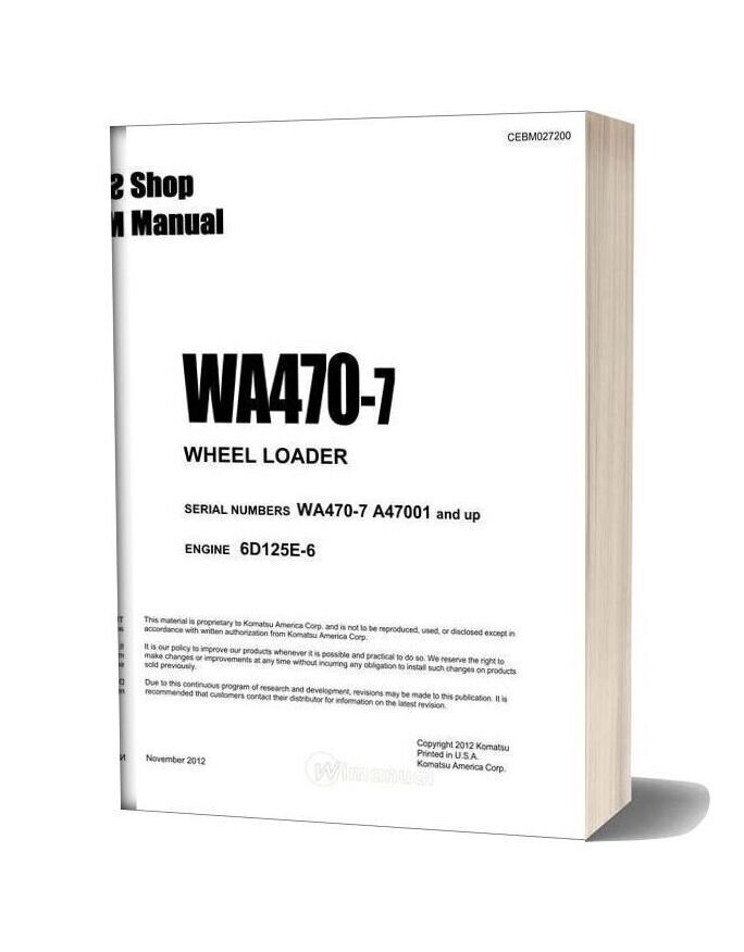 Komatsu Wheel Loader Wa470 7 Shop Manual