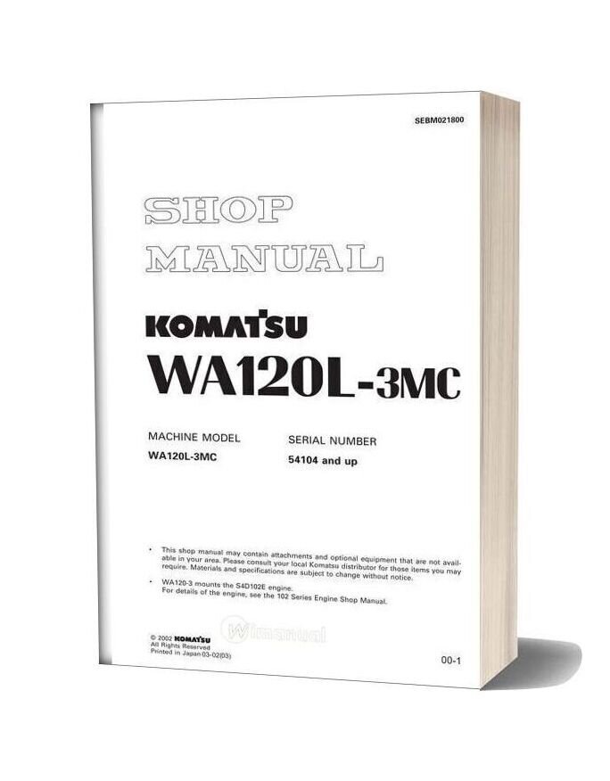 Komatsu Wheel Loaders Wa120l 3 Shop Manual