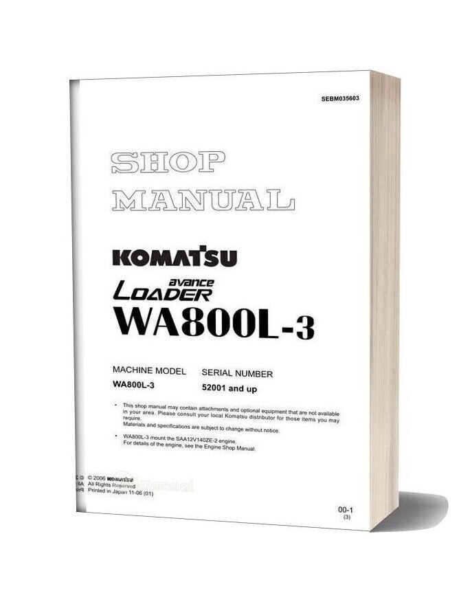 Komatsu Wheel Loaders Wa800l 3 Shop Manual