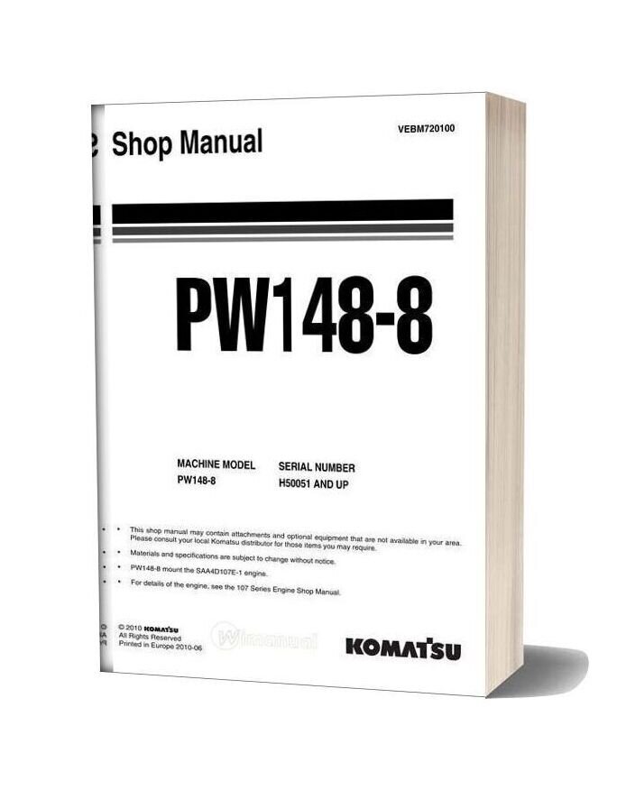 Komatsu Wheeled Excavators Pw148 8 Shop Manual