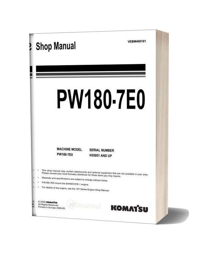 Komatsu Wheeled Excavators Pw180 7 Shop Manual