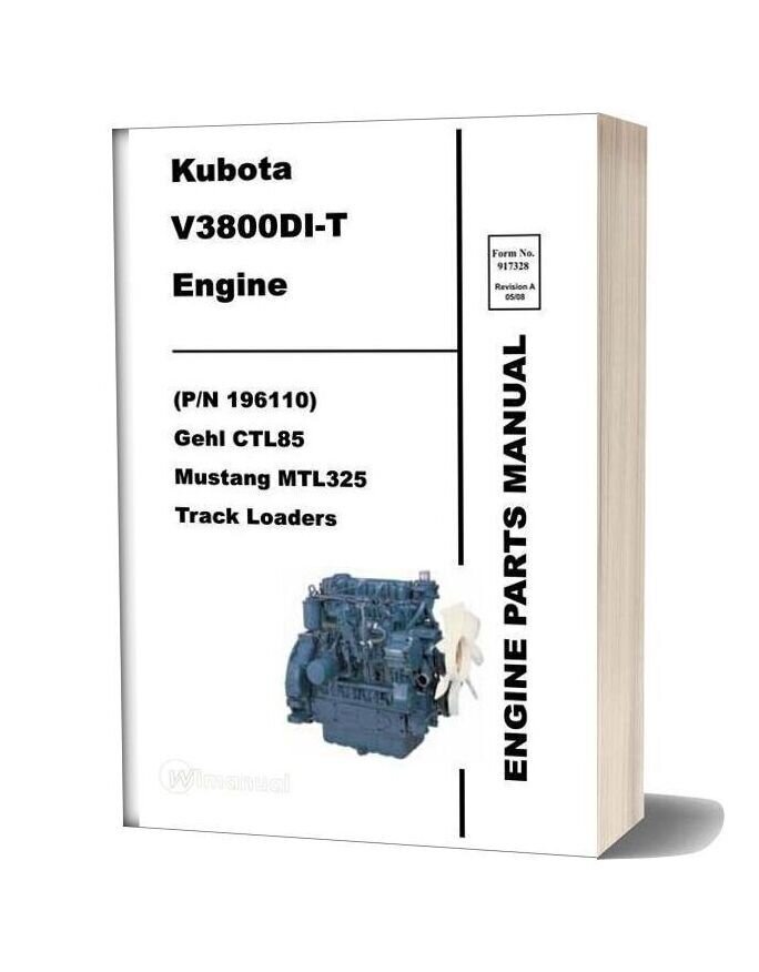 Kubota V3800di Ctl85 Compact Track Loader T Engine Parts Manual 917328