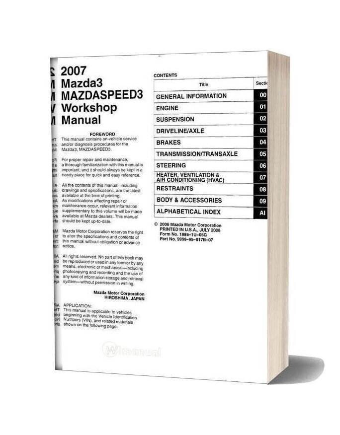Mazda 3 Mazdaspeed 3 Workshop Manual 2007 Wwwmanual Carorgua