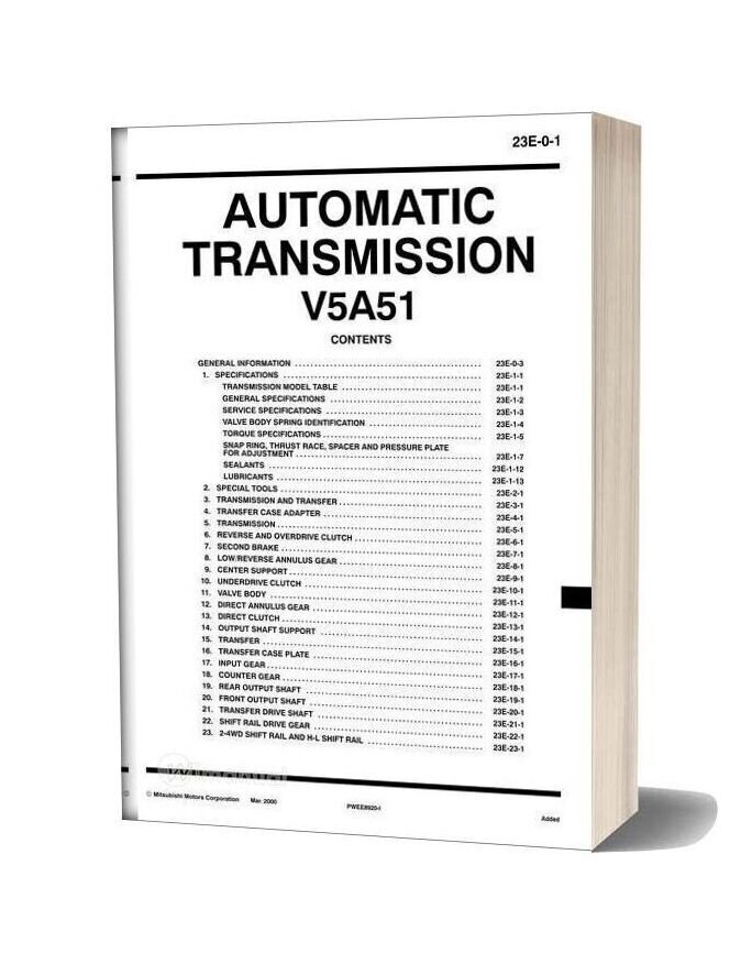 Mitsubishi Automatic Transmission 5a51 Service Manual