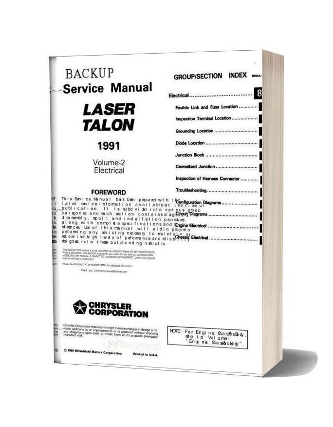 Mitsubishi Laser Talon 1991 Electrical Service Manual