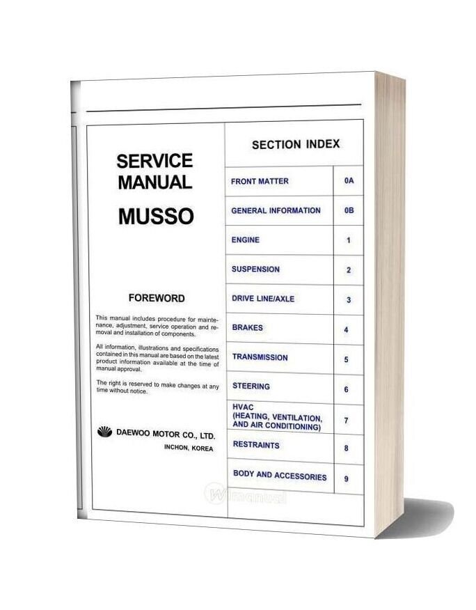 Ssangyong Musso 99 Service Manual