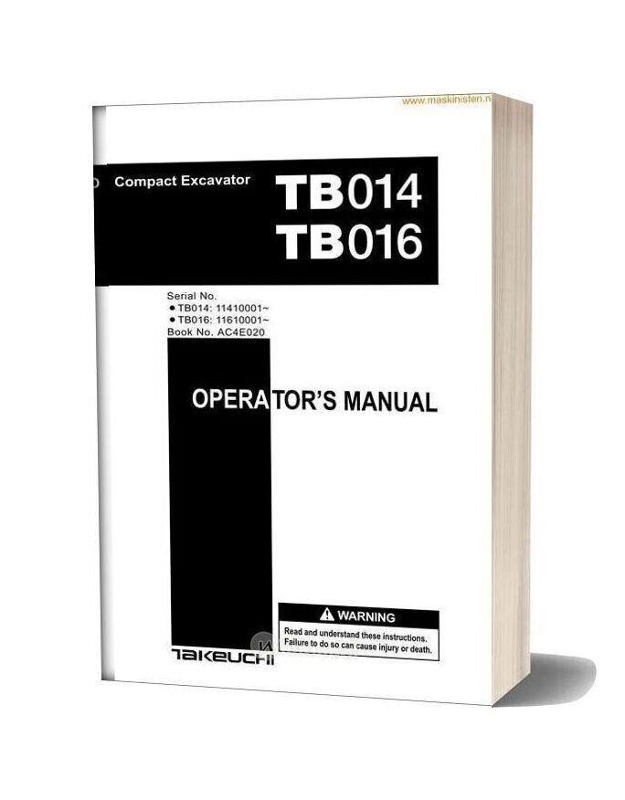 Takeuchi Tb014 Tb016 Operator Sec Wat
