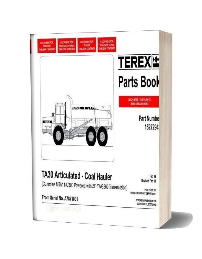 Terex Ta30 Articulated Coal Hauler Parts Book