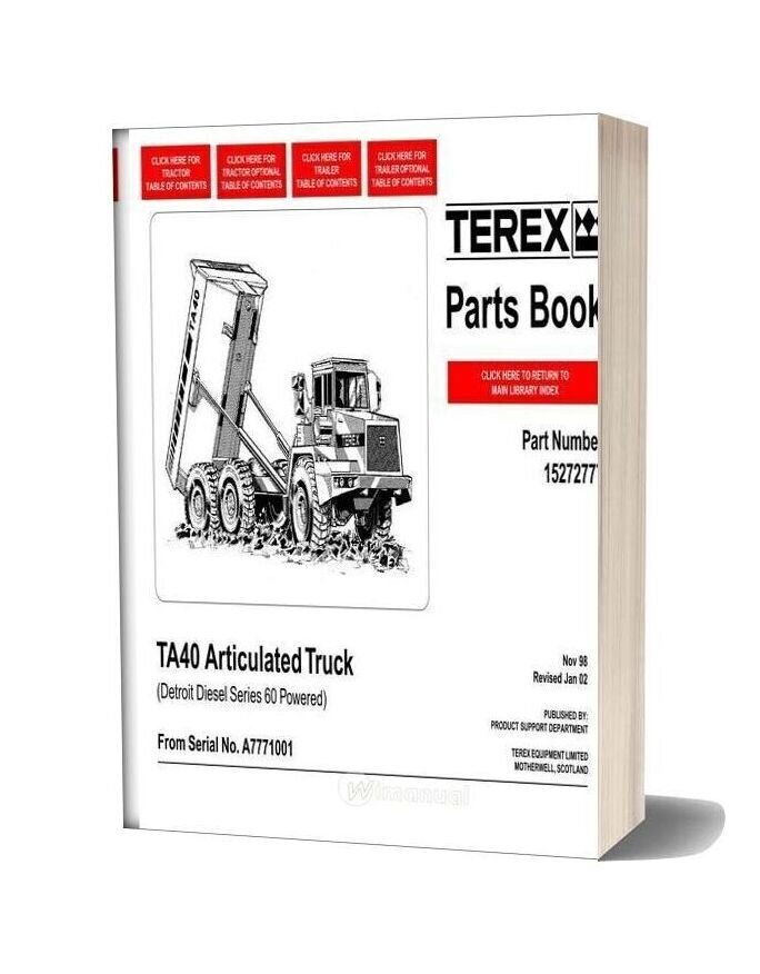 Terex Ta40 Articulated Truck Parts Book