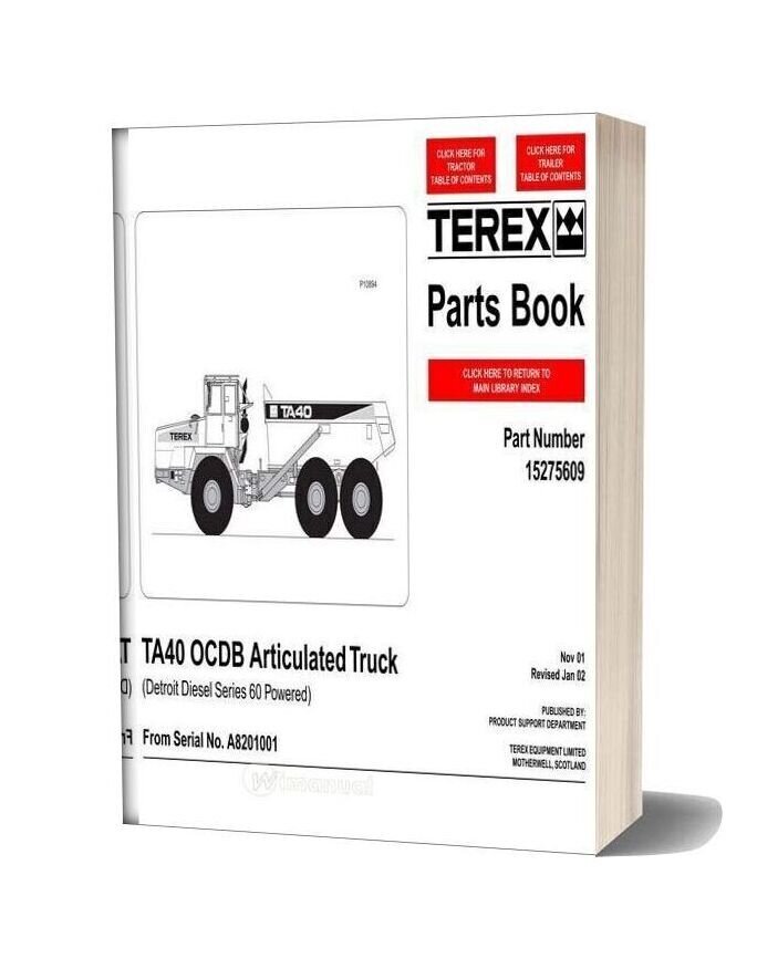 Terex Ta40 Ocdb Articulated Truck Parts Book