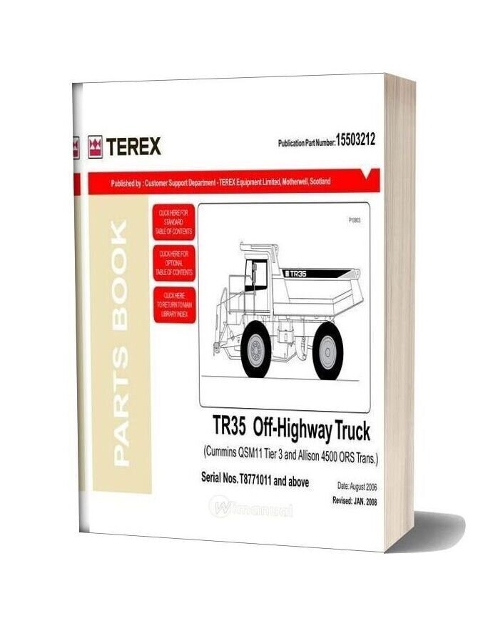 Terex Tr35 Off Highway Truck Parts Book
