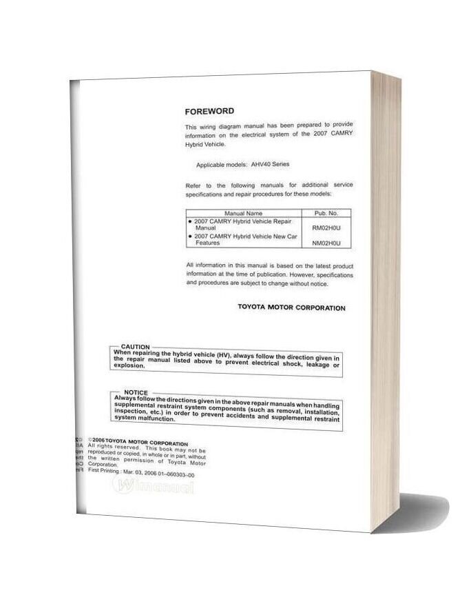 Toyota Camry Hybrid Electrical Wiring Manual