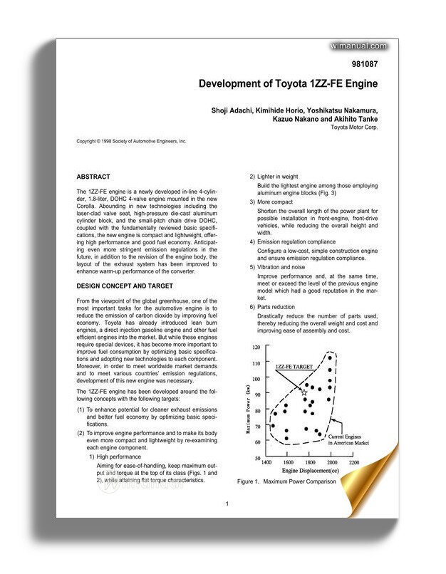 Toyota Engine 1zz Fe Repair Manual