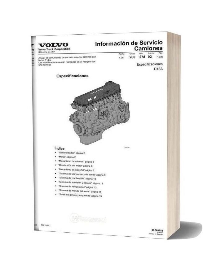 Volvo Truck Engine D13a Specifications