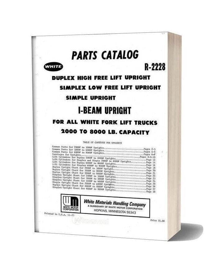 White Fork Lift Simplex Low Free Uprights Parts Catalog