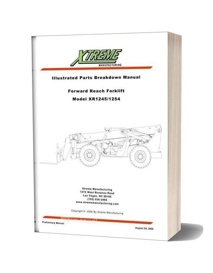 Xtreme Forward Reach Forklift Xr1245 1254 Parts Manual
