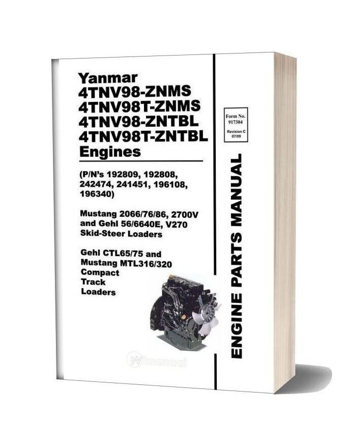Yanmar Ctl65 Ctl75 Compact Track Loader 4tnv98 Engine Parts Manual 917304c