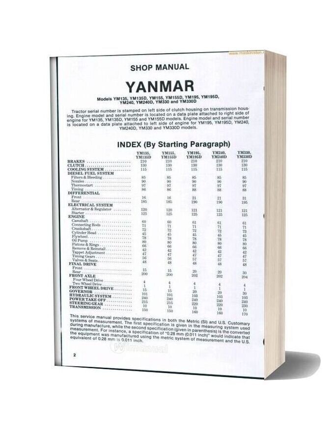 Yanmar Ym135 330 Shop Manual